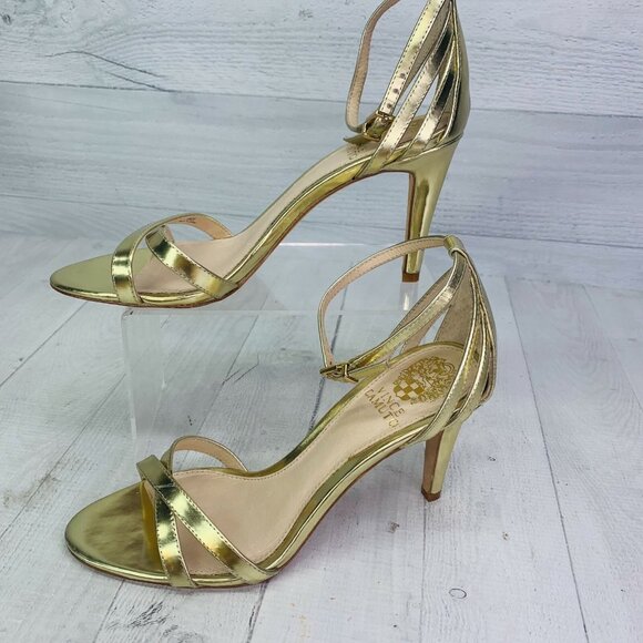 Vince Camuto CAMRON Ankle Strap Gold Leather Metallic High Heel Sandals Size 8 M - Picture 5 of 11